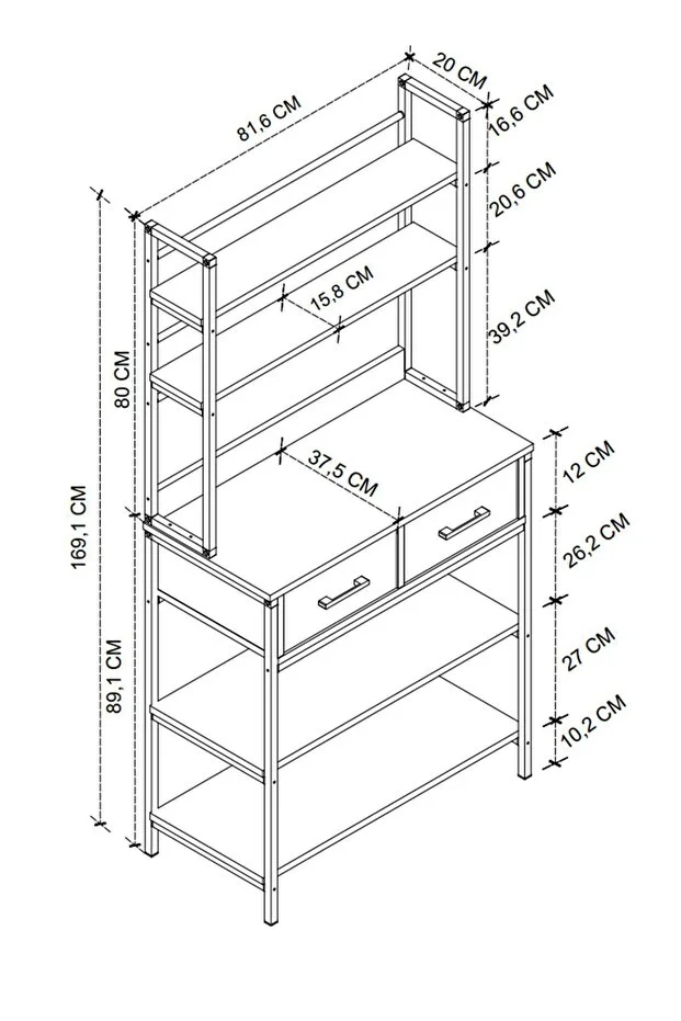 Mutfak Standı 2 Çekmeceli 5 Raflı Kahve Köşesi Mutfak Rafı Mutfak Bangosu Vietnam Çam